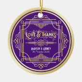 アールデコ結婚ズラブ&感謝してい金ゴールド王室のブルー セラミックオーナメント (正面)