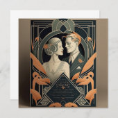 アールデコ結婚テーマ ノートカード (正面/裏面)