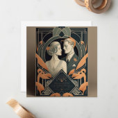 アールデコ結婚テーマ ノートカード (正面/裏面インサイチュ)