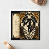 アールデコ結婚テーマ ノートカード (正面/裏面インサイチュ)