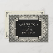 アールデコ結婚ノヴォーの黒クリーム サンキューカード (正面/裏面)