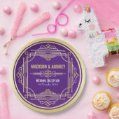 アールデコ結婚式ディナー金ゴールド紫 ペーパープレート (パーティー)