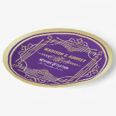 アールデコ結婚式ディナー金ゴールド紫 ペーパープレート (アングル)