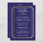 アールデコ結婚式招待状海軍と金ゴールド1920年代 招待状 (正面/裏面)