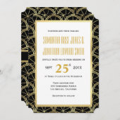 アールデコ結婚式招待状白黒及び金ゴールド 招待状 (正面/裏面)