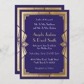 アールデコ結婚式招待状1920年代ギャツビーネービー金ゴールド 招待状 (正面/裏面)