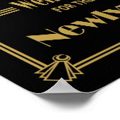 アールデコ結婚標識金ゴールド及びブラックウィッシュ標識 ポスター (角)