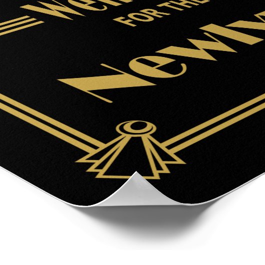 アールデコ結婚標識金ゴールド及びブラックウィッシュ標識 ポスター (角)