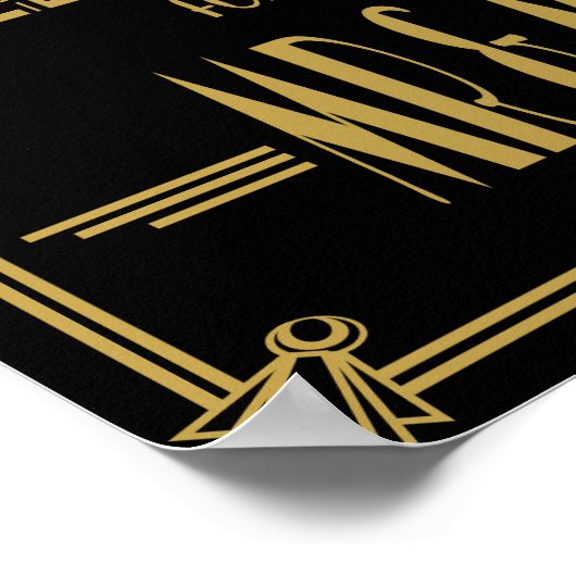 アールデコ結婚標識金ゴールド及びブラックウィッシュ標識 ポスター (角)