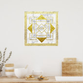 アールデコ結婚記念日マーブルゴールドフォイルグラム ポスター (キッチン)