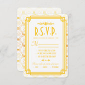 アールデコ結婚金ゴールドの応答カード 出欠カード (正面/裏面)