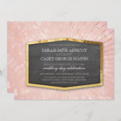 アールデコ結婚金ゴールド日が差すこと灰色《写真》ぼけ味サンゴ 招待状 (正面/裏面)