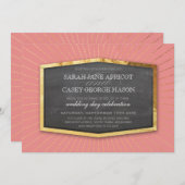 アールデコ結婚金ゴールド日が差すこと黒板サンゴ 招待状 (正面/裏面)