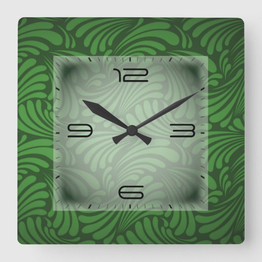 アールデコ緑 スクエア壁時計 (正面)