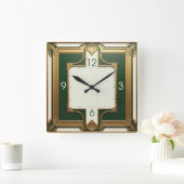 アールデコ緑 スクエア壁時計 (ホーム)