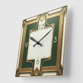 アールデコ緑 スクエア壁時計 (傾斜)