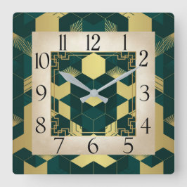 アールデコ緑 スクエア壁時計