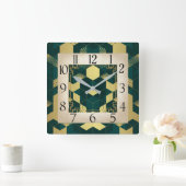 アールデコ緑 スクエア壁時計 (ホーム)