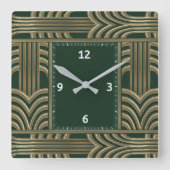 アールデコ緑 スクエア壁時計 (正面)