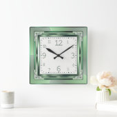 アールデコ緑 スクエア壁時計 (ホーム)