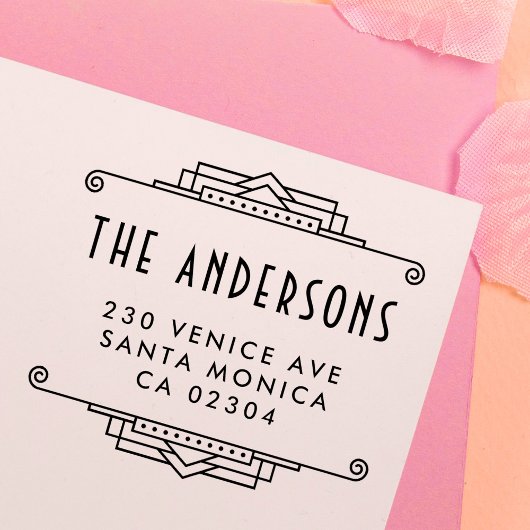 アールデコ縁どカスタムファミリ名差出人住所 ラバースタンプ