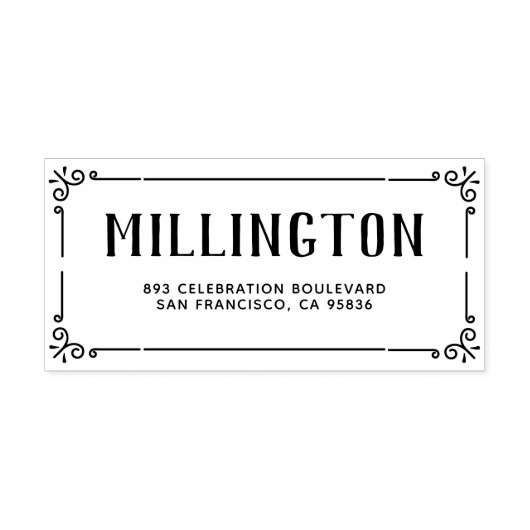 アールデコ縁どファミリ名と差出人住所 ラバースタンプ (インプリント)