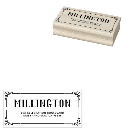 アールデコ縁どファミリ名と差出人住所 ラバースタンプ (押印)