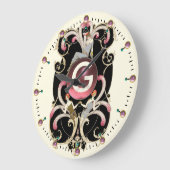 アールデコ美しいファッションピンクジェムストーンモノグラム ラージ壁時計 (傾斜)