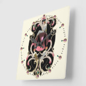 アールデコ美しいファッションピンク原石モノグラム スクエア壁時計 (傾斜)