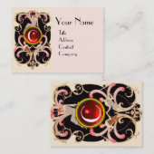 アールデコ美しいファッション赤ルビー宝石モノグラム 名刺 (正面/裏面)