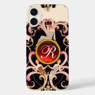 アールデコ美しいファッション赤ルビー宝石モノグラム iPhone 16 PLUSケース