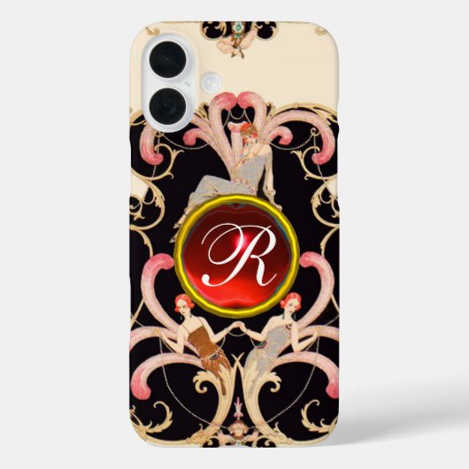アールデコ美しいファッション赤ルビー宝石モノグラム Case-Mate iPhoneケース (裏面)