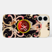 アールデコ美しいファッション赤ルビー宝石モノグラム Case-Mate iPhoneケース (裏面 (横))