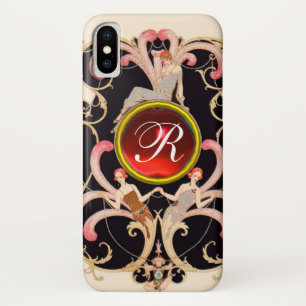 アールデコ美しいファッション赤ルビー宝石モノグラム iPhone X ケース