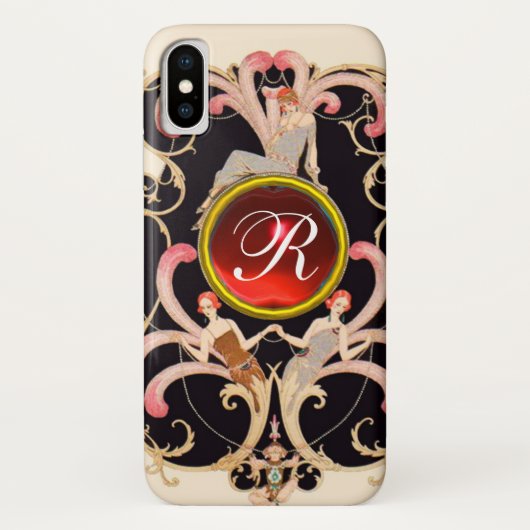 アールデコ美しいファッション赤ルビー宝石モノグラム Case-Mate iPhoneケース (裏面)