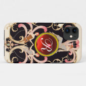 アールデコ美しいファッション赤ルビー宝石モノグラム Case-Mate iPhoneケース (裏面(横))