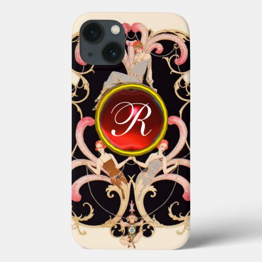 アールデコ美しいファッション赤ルビー宝石モノグラム Case-Mate iPhoneケース (裏面)