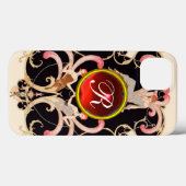 アールデコ美しいファッション赤ルビー宝石モノグラム Case-Mate iPhoneケース (裏面 (横))
