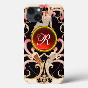 アールデコ美しいファッション赤ルビー宝石モノグラム iPhone 13ケース