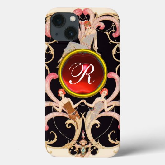 アールデコ美しいファッション赤ルビー宝石モノグラム Case-Mate iPhoneケース (裏面)
