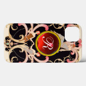アールデコ美しいファッション赤ルビー宝石モノグラム Case-Mate iPhoneケース (裏面 (横))