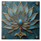 アールデコ美しい花の花、ターコイズの宝石 タイル (正面)
