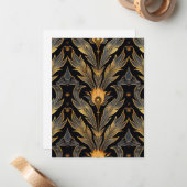 アールデコ羽パターン ノートカード (正面/裏面インサイチュ)