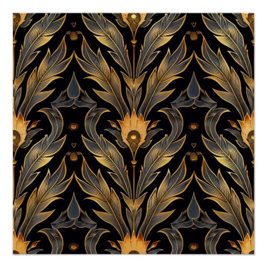 アールデコ羽パターン ポスター (正面)