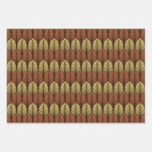 アールデコ羽毛パターン、明るい赤紫色、アクア&ブラウン ラッピングペーパーシート (正面3)