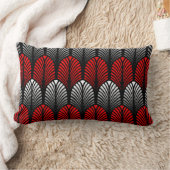 アールデコ羽毛模様、シルバーグレーと赤 ランバークッション (ブランケット)