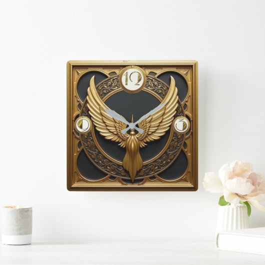 アールデコ翼 スクエア壁時計 (ホーム)