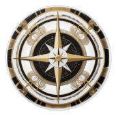 アールデコ航海のコンパスバラ白黒金ゴールド セラミックノブ (正面)