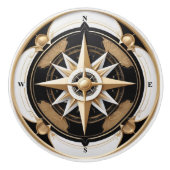 アールデコ航海のコンパスバラ白黒金ゴールド セラミックノブ (正面)