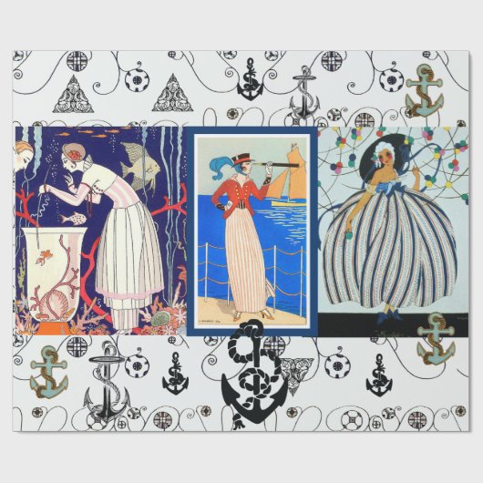 アールデコ航海の美しいファッション付いかり ラッピングペーパー (フラット)
